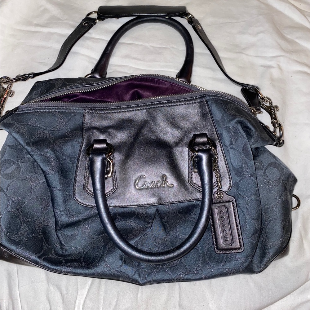 Coach Blue Gray Metallic Satchel